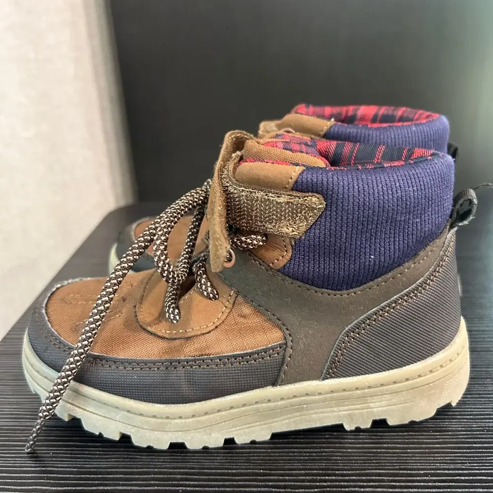 Carter’s Cyrus Toddler Boys Hiking Boots Brown Plaid High Top Shoes Size 11M